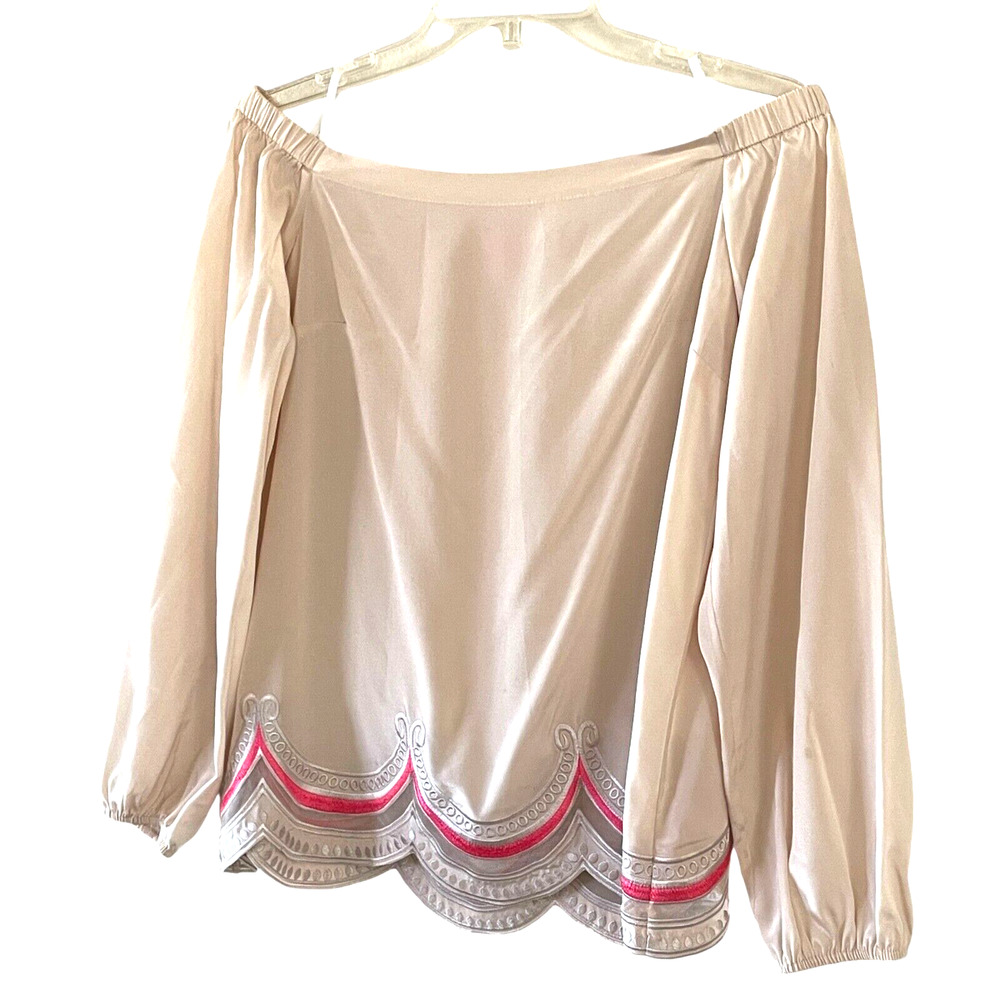 LILLY PULITZER Adira Women's Size XS Oyster Shell Pink Off-The-Shoulder Silk Top - Picture 8 of 8